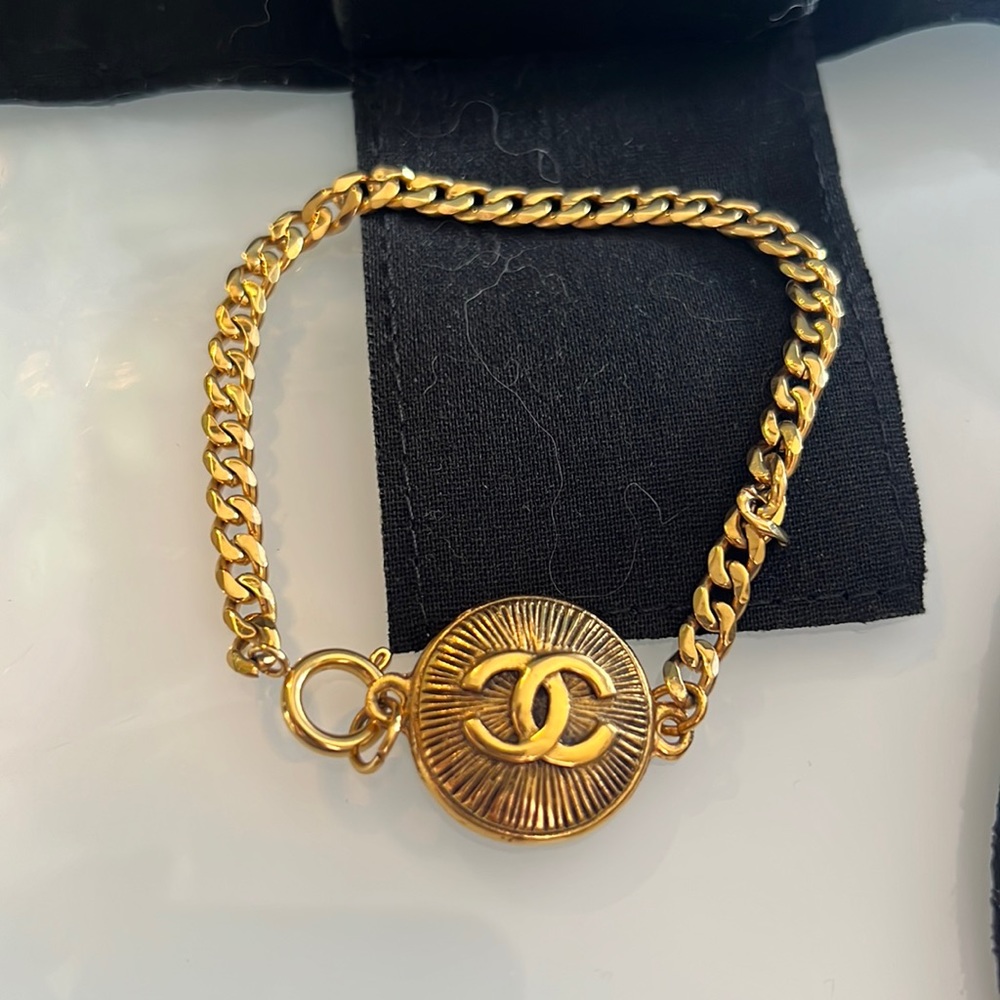 Chanel Vintage Stamped CC Sunburst Bracelet